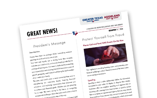 Greater Texas|Aggieland Credit Union Newsletter Image