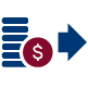 Stacked coins with forward arrow icon.