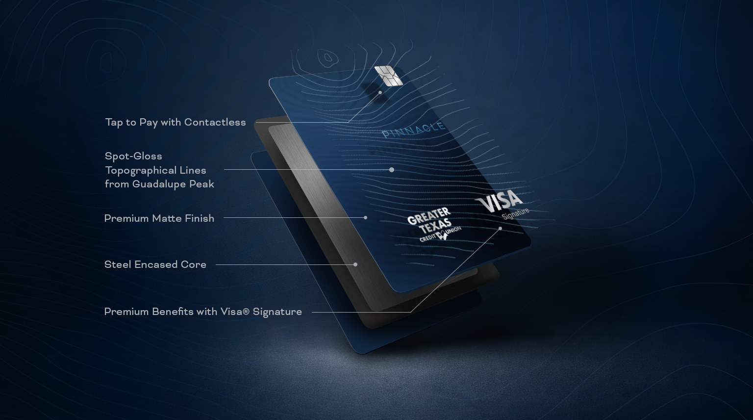 Greater Texas Credit Union Pinnacle Card physical details.
